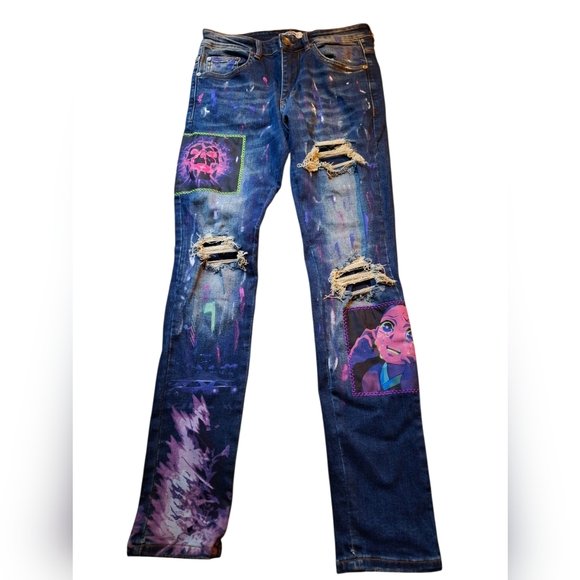 Sugarhill Men Psychedelic Jeans 30×31 Distressed Stretch Denim - Picture 2 of 9